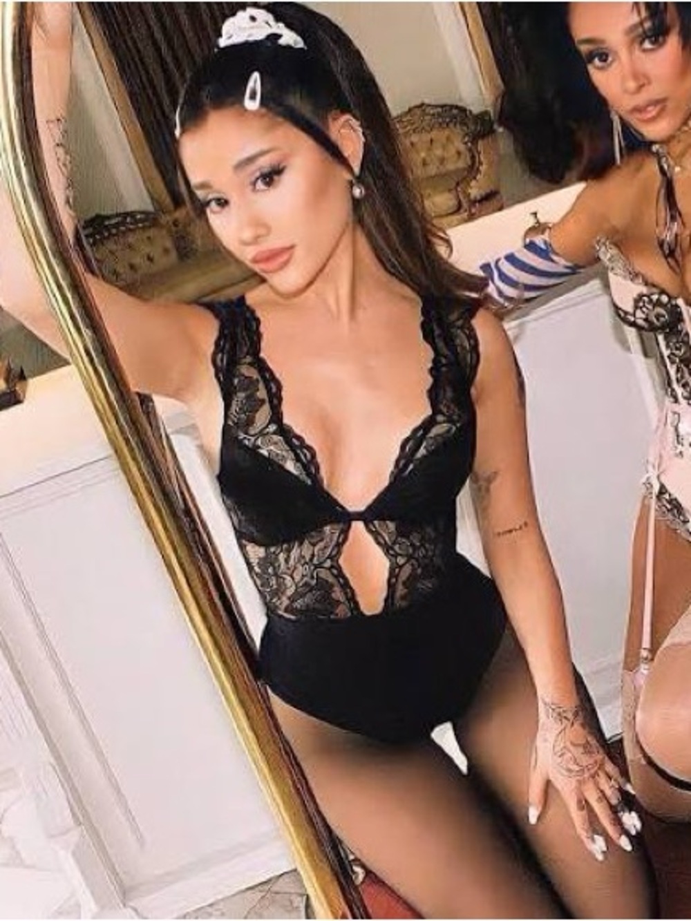 Victoria's Secret Black Lace Push-Up Bralette bodysuit- new Ariana grande